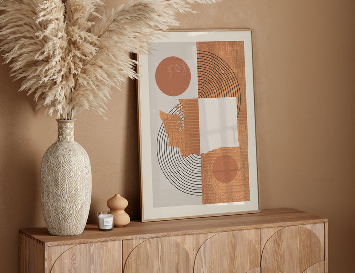 Washington Map Boho Wall Art Print | Mid Century | USA | United States of America