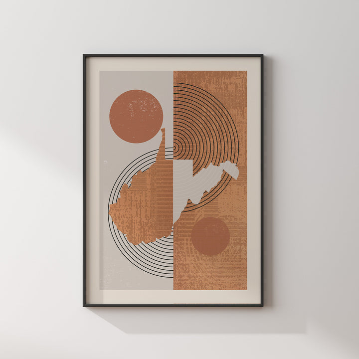 West Virginia Map Boho Wall Art Print | Mid Century | USA | United States of America