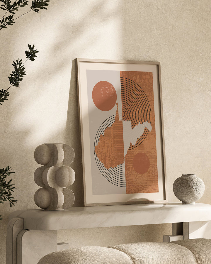 West Virginia Map Boho Wall Art Print | Mid Century | USA | United States of America