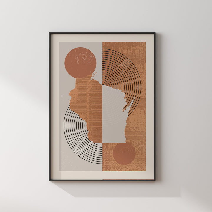 Wisconsin Map Boho Wall Art Print | Mid Century | USA | United States of America