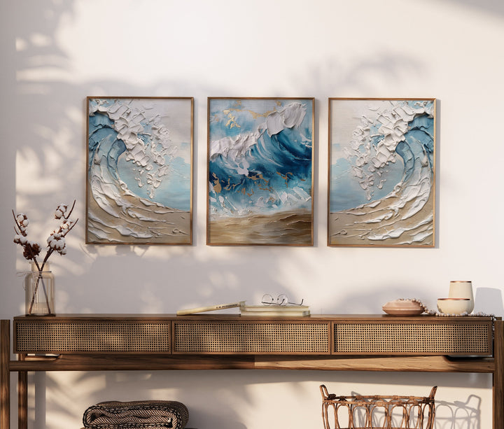 Beige & Blue Beach Ocean Waves Wall Art Prints | Abstract Wall Art | Wabi Sabi Wall Ar