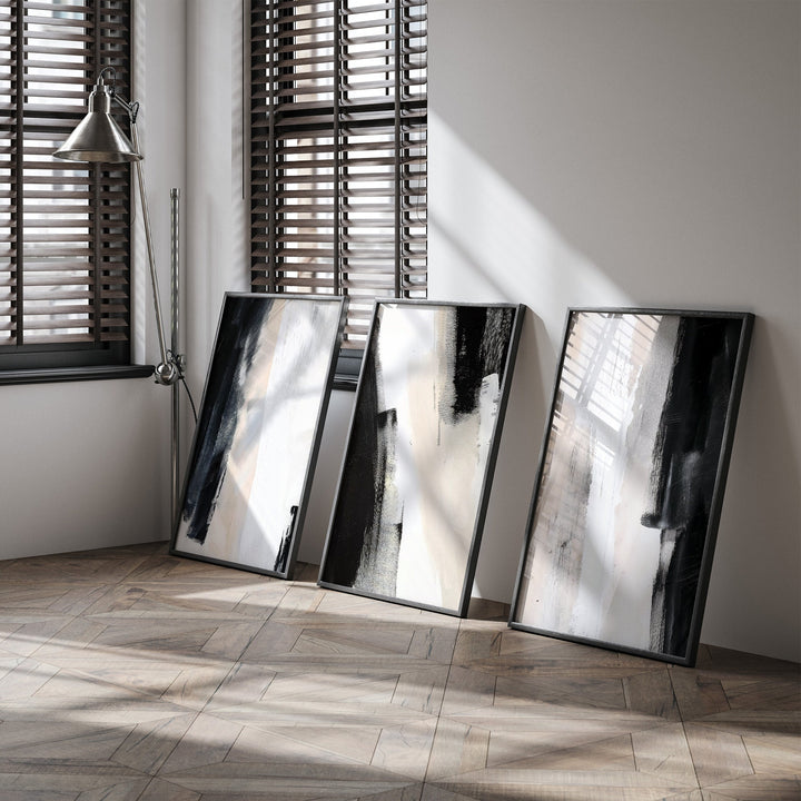 Beige & Black Abstract Prints | Nordic Modern Painting Wall Art Decor