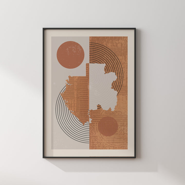 Gabon Map Wall Art Print | Boho Mid Century