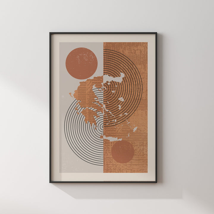 Greece Map Wall Art Print | Boho Mid Century