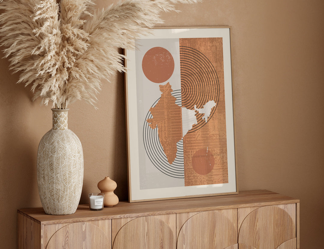 India Map Wall Art Print | Boho Mid Century