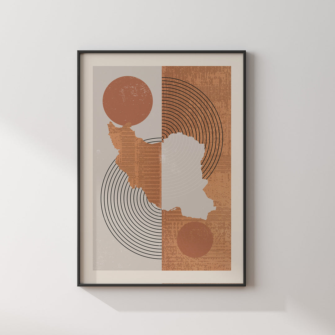 Iran Map Wall Art Print | Boho Mid Century