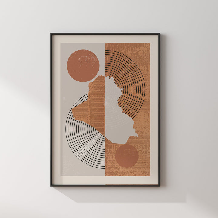 Iraq Map Wall Art Print | Boho Mid Century