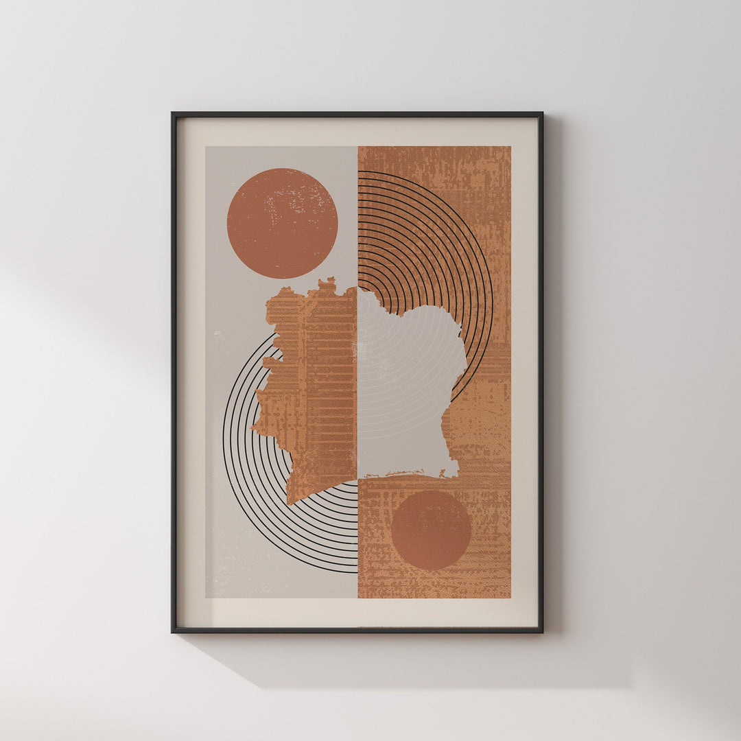 Ivory Coast Map Wall Art Print | Boho Mid Century | Côte d'Ivoire