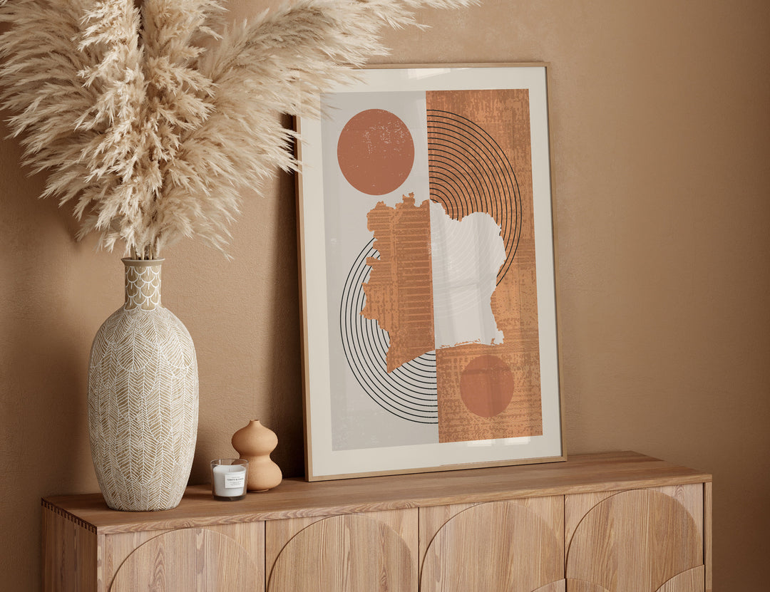 Ivory Coast Map Wall Art Print | Boho Mid Century | Côte d'Ivoire