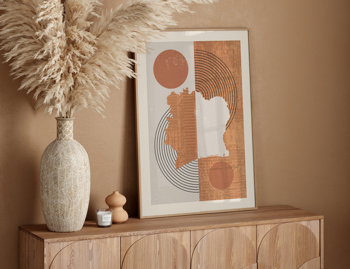 Ivory Coast Map Wall Art Print | Boho Mid Century | Côte d'Ivoire