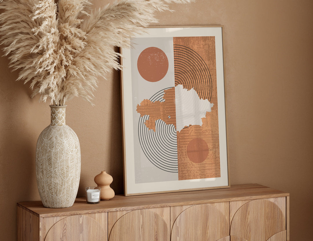 Kazakhstan Map Wall Art Print | Boho Mid Century