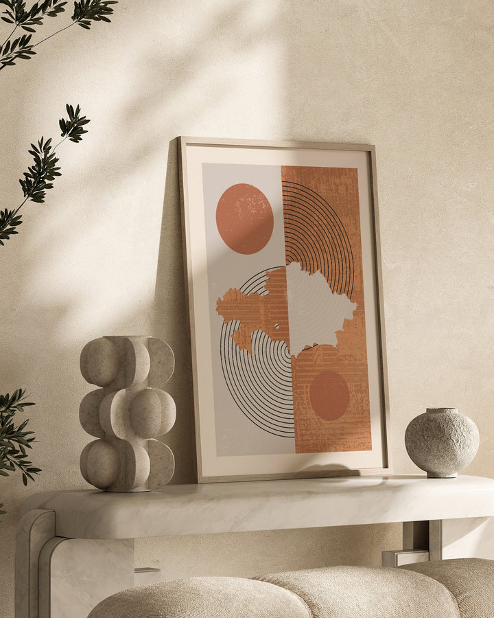 Kazakhstan Map Wall Art Print | Boho Mid Century