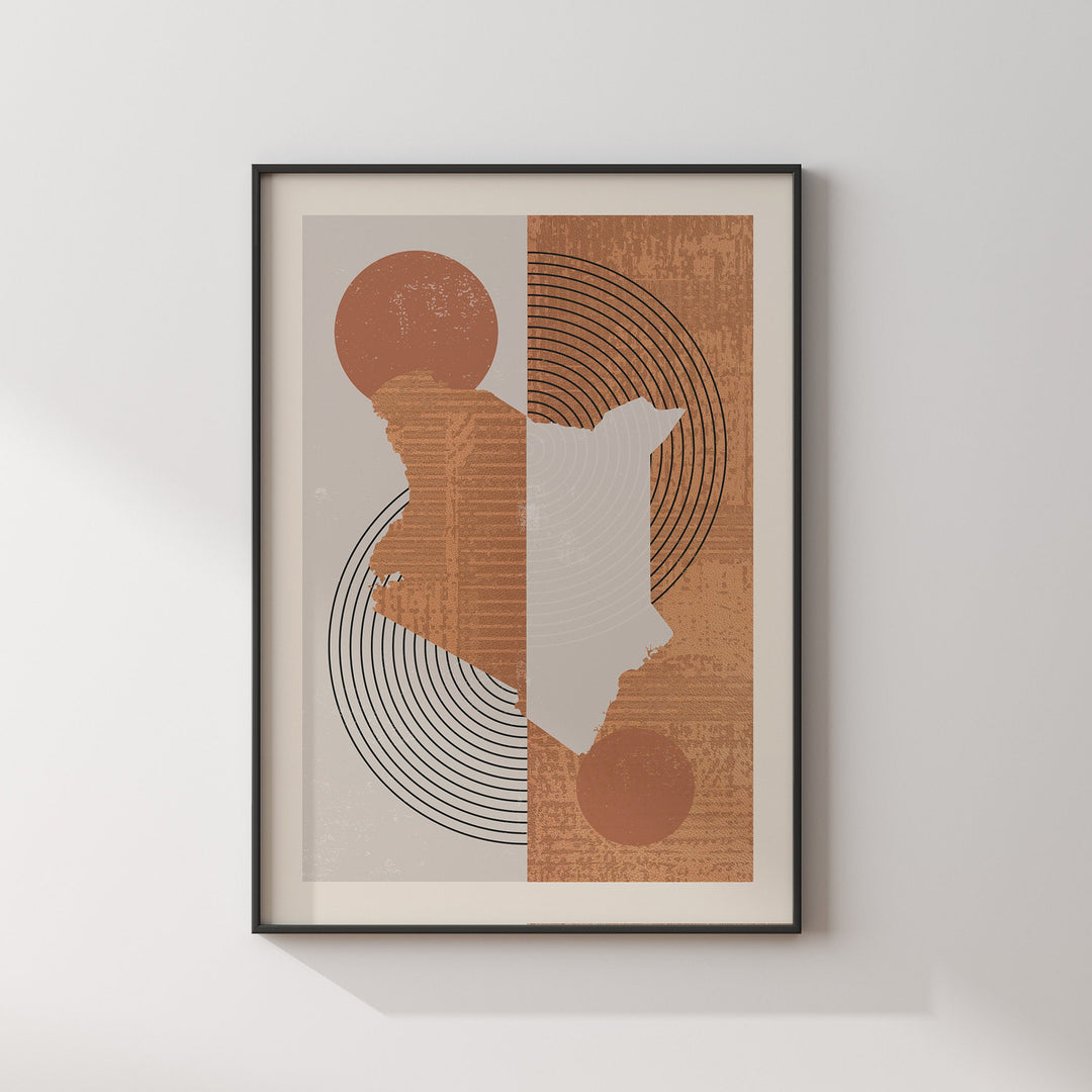 Kenya Map Wall Art Print | Boho Mid Century
