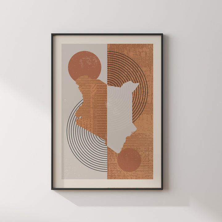 Kenya Map Wall Art Print | Boho Mid Century