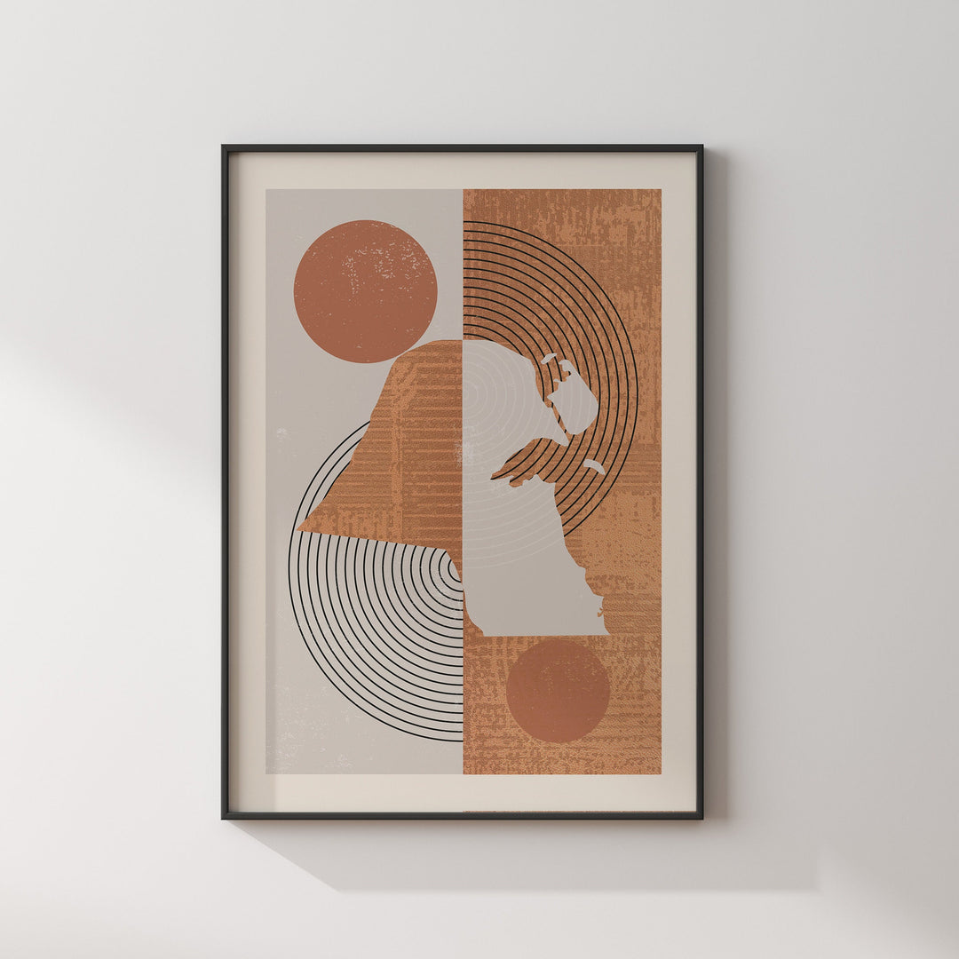 Kuwait Map Wall Art Print | Boho Mid Century