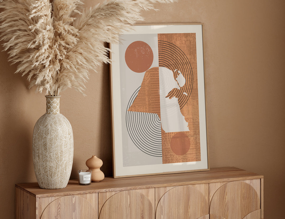 Kuwait Map Wall Art Print | Boho Mid Century