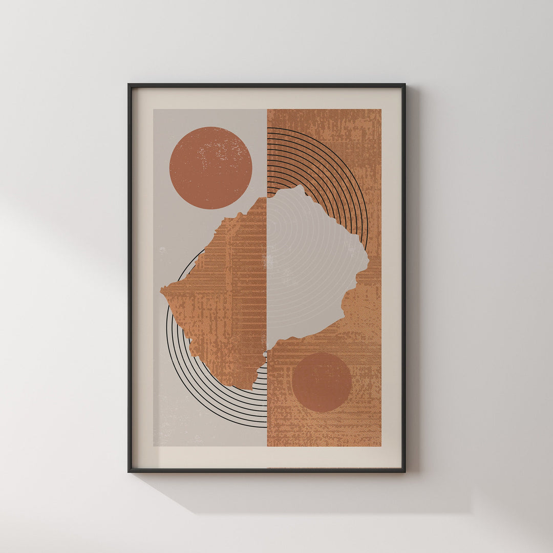 Lesotho Map Wall Art Print | Boho Mid Century
