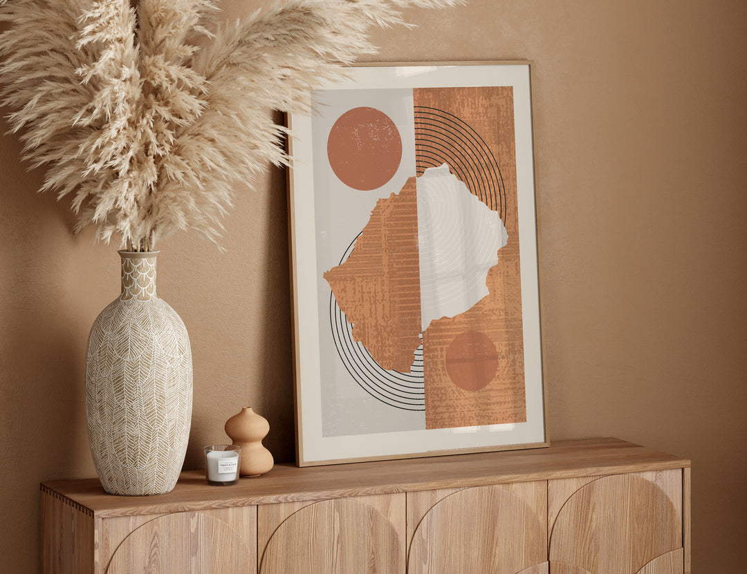Lesotho Map Wall Art Print | Boho Mid Century