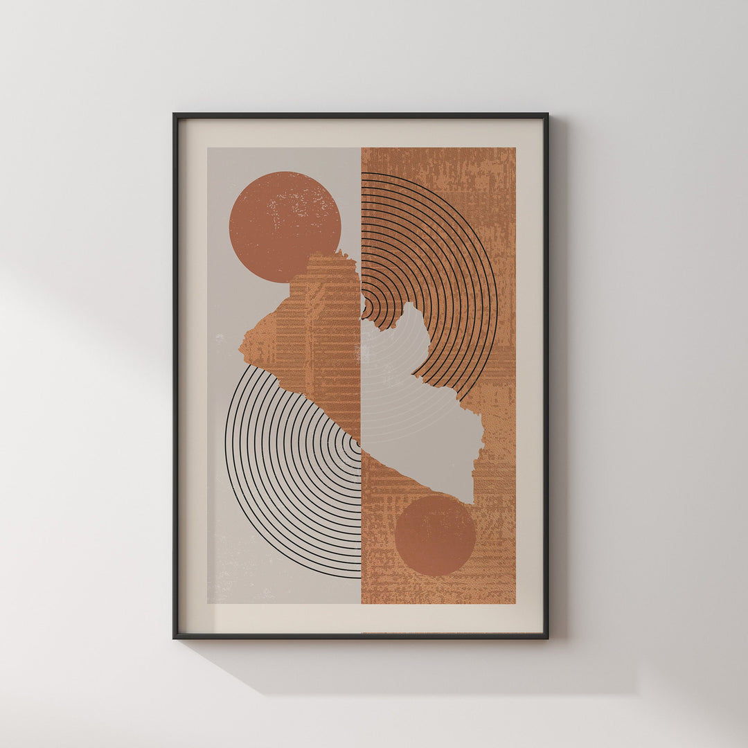 Liberia Map Wall Art Print | Boho Mid Century