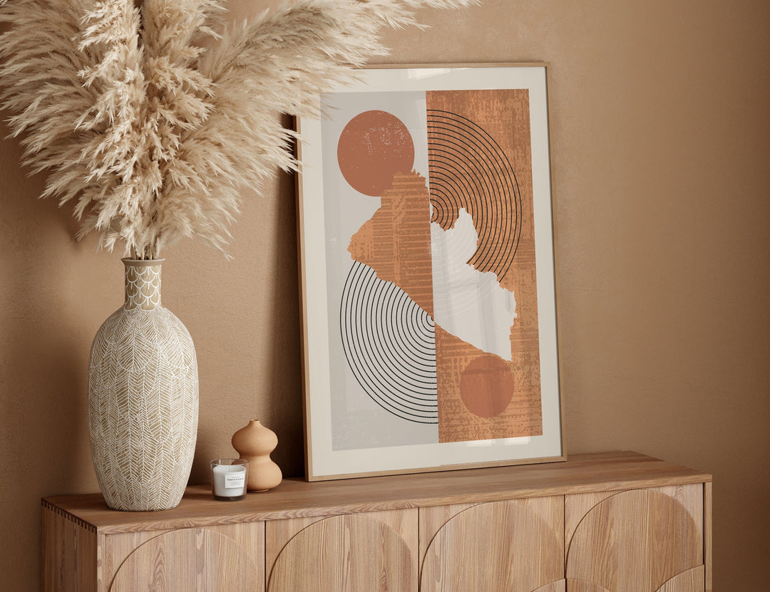 Liberia Map Wall Art Print | Boho Mid Century