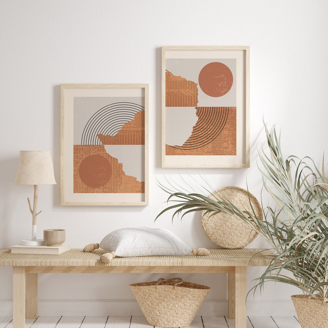 Zimbabwe Map Wall Art Prints Set of 2  | Boho Mid Century