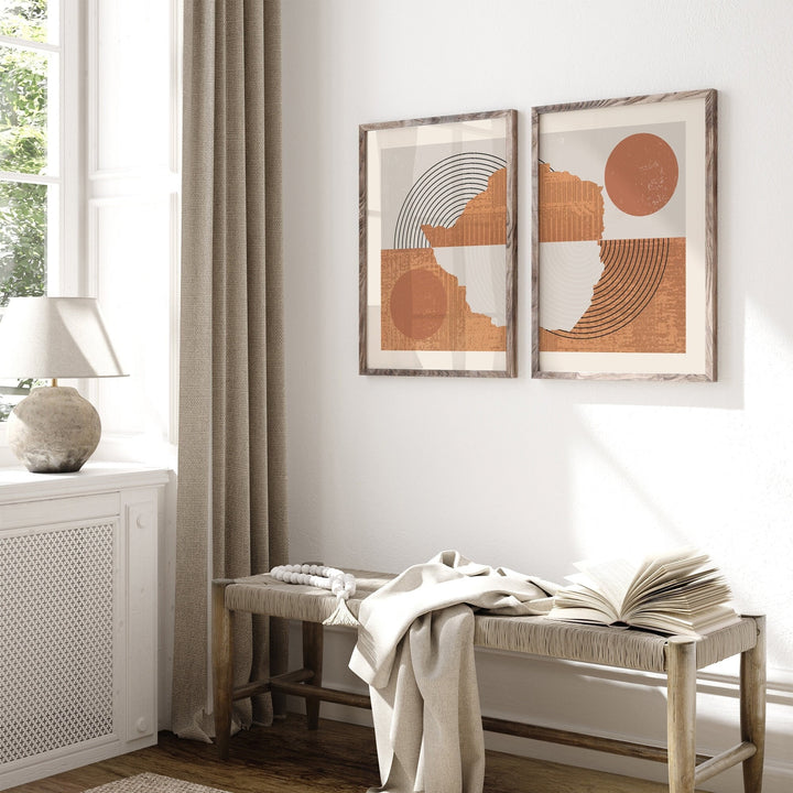 Zimbabwe Map Wall Art Prints Set of 2  | Boho Mid Century