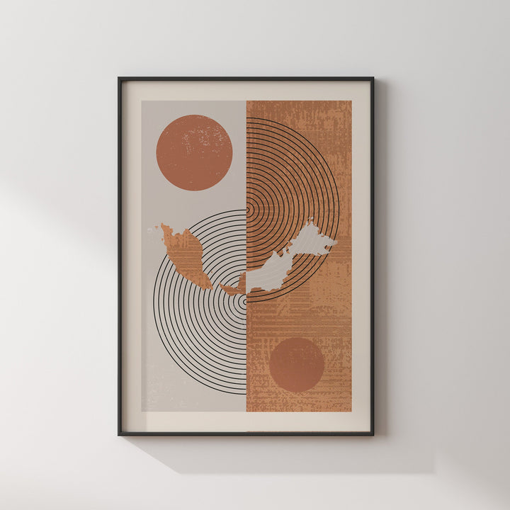 Malaysia Map Wall Art Print | Boho Mid Century