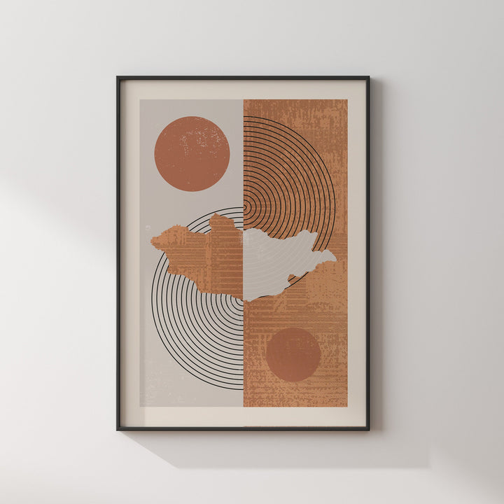 Mongolia Map Wall Art Print | Boho Mid Century