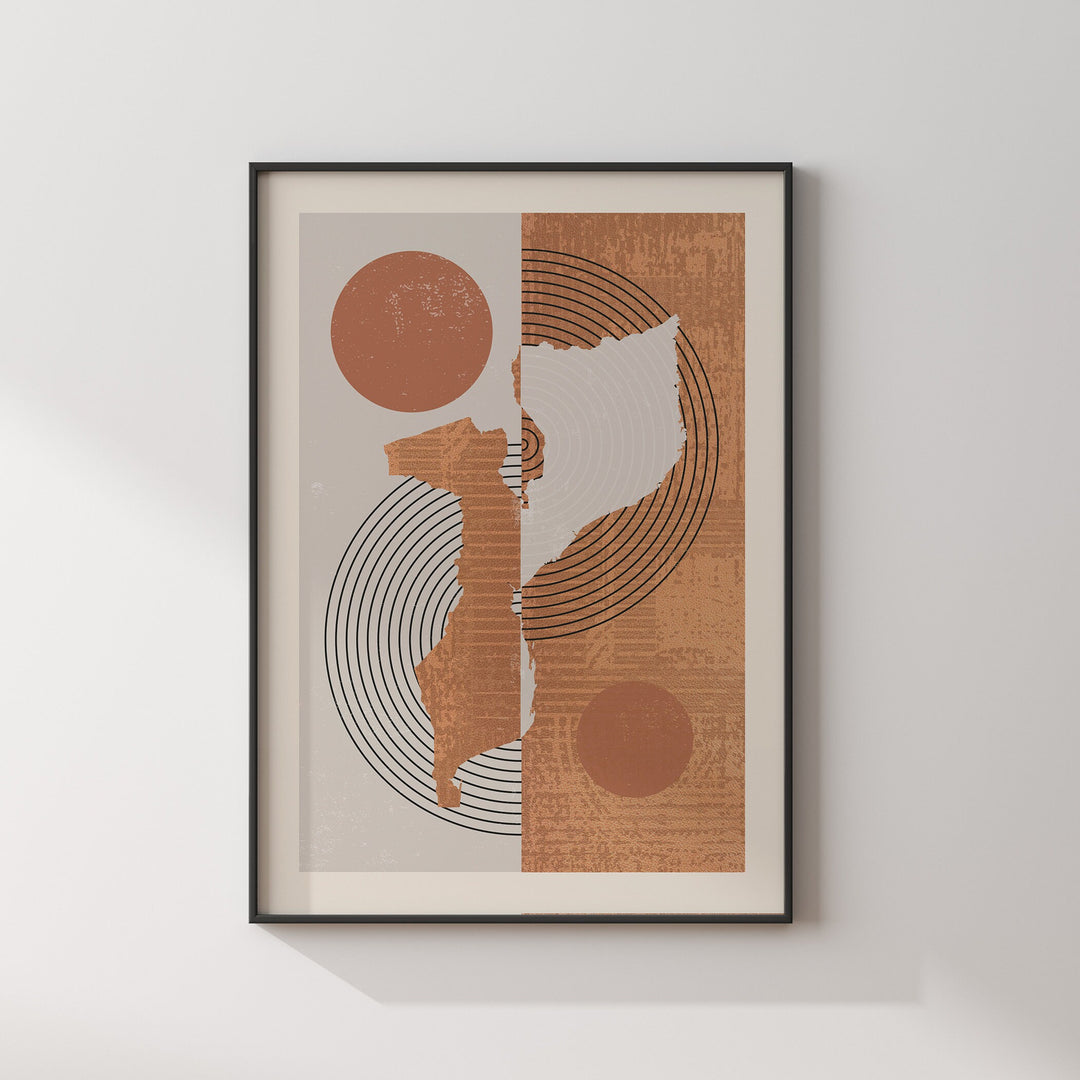 Mozambique Map Wall Art Print | Boho Mid Century