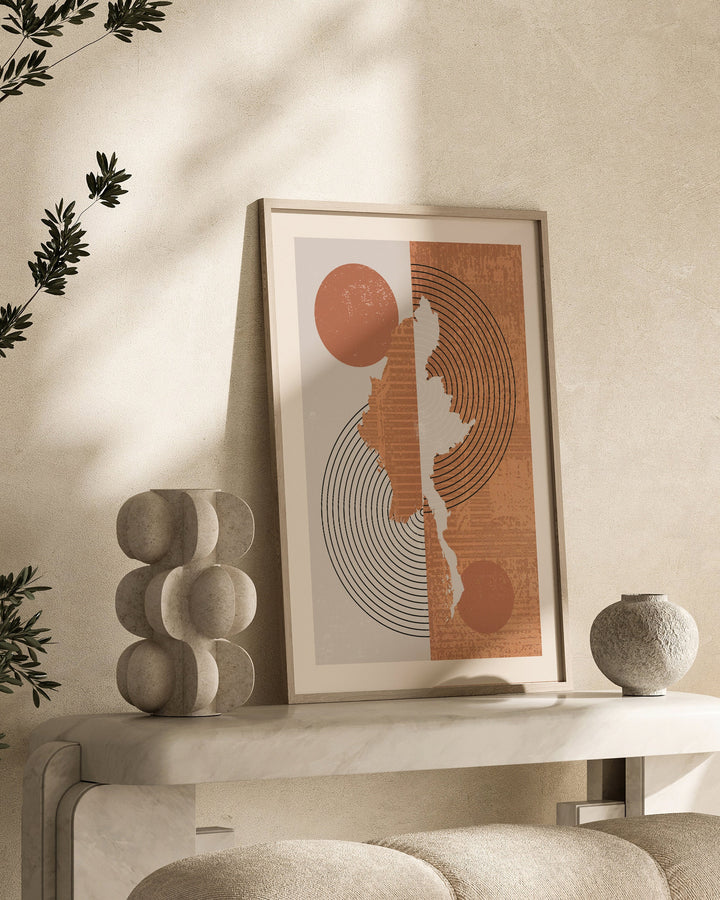 Myanmar Map Wall Art Print | Boho Mid Century
