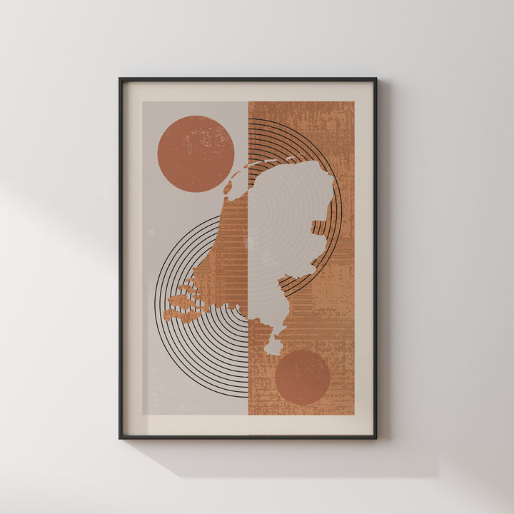 Netherlands Map Wall Art Print | Boho Mid Century