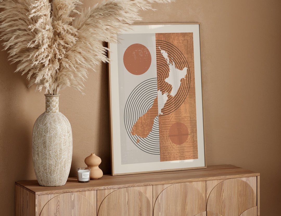 New Zealand Map Wall Art Print | Boho Mid Century