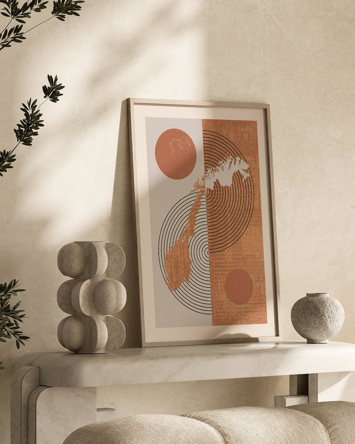 Norway Map Wall Art Print | Boho Mid Century