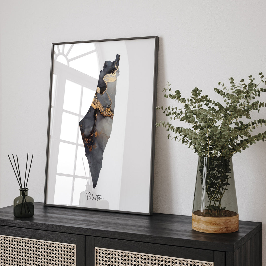 Palestine Map Beige & Gold Wall Art Print