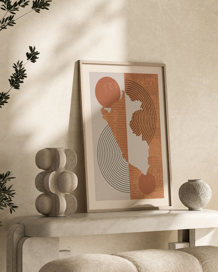 Peru Map Wall Art Print | Boho Mid Century
