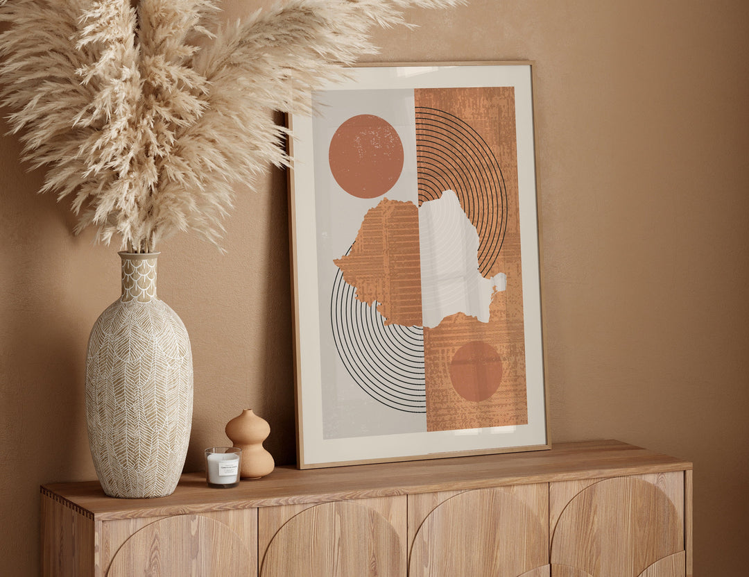 Romania Map Wall Art Print | Boho Mid Century