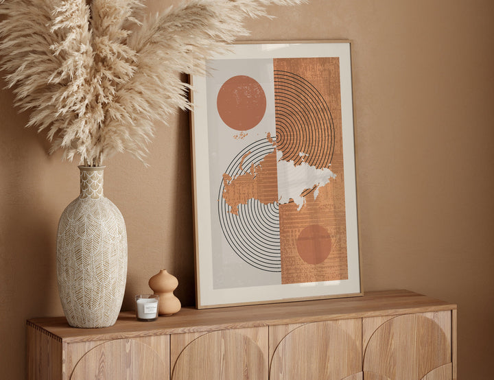 Russia Map Wall Art Print | Boho Mid Century