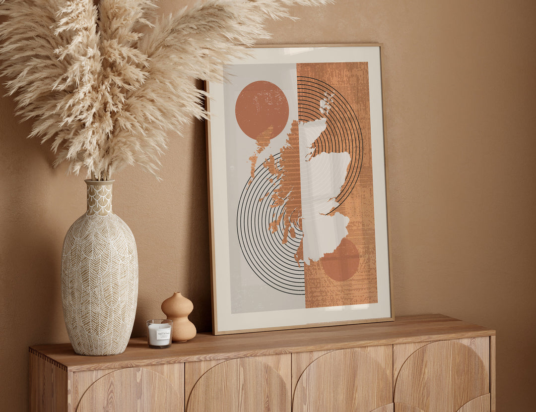 Scotland Map Wall Art Print | Boho Mid Century