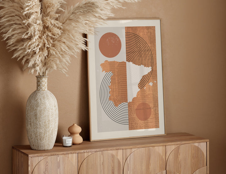 Spain Map Wall Art Print | Boho Mid Century
