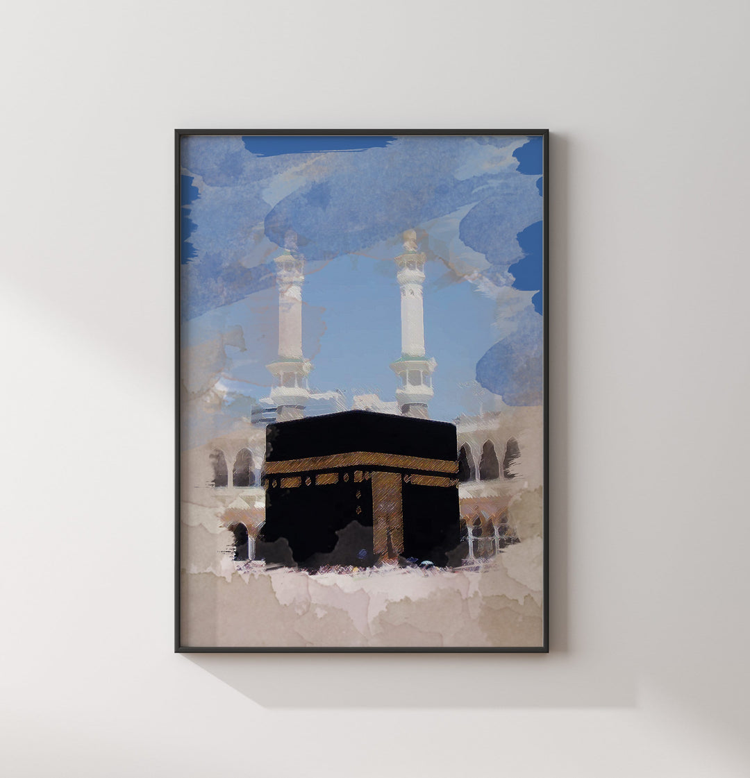 Set of 2 Holy Mosques Abstract Watercolour Islamic Wall Art Prints Masjid Nabwi And Masjid Al Haram