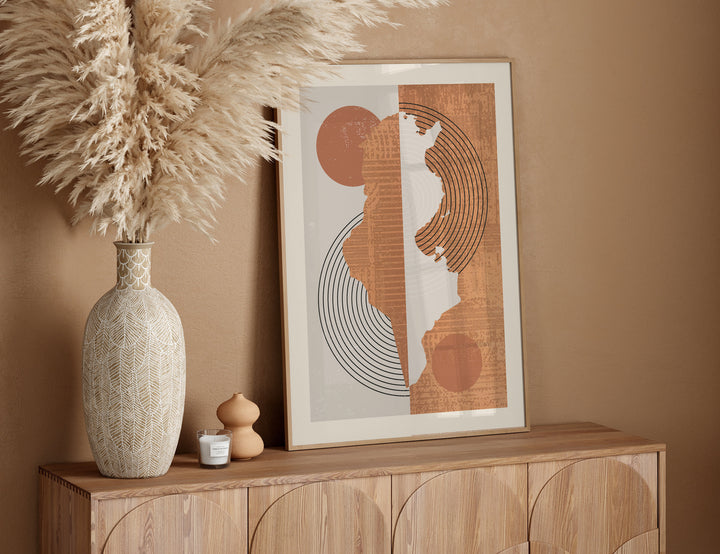 Tunisia Map Wall Art Print | Boho Mid Century