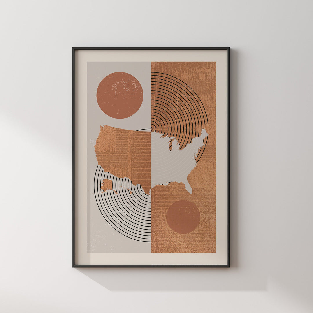 USA Map Wall Art Print | Boho Mid Century | United States of America