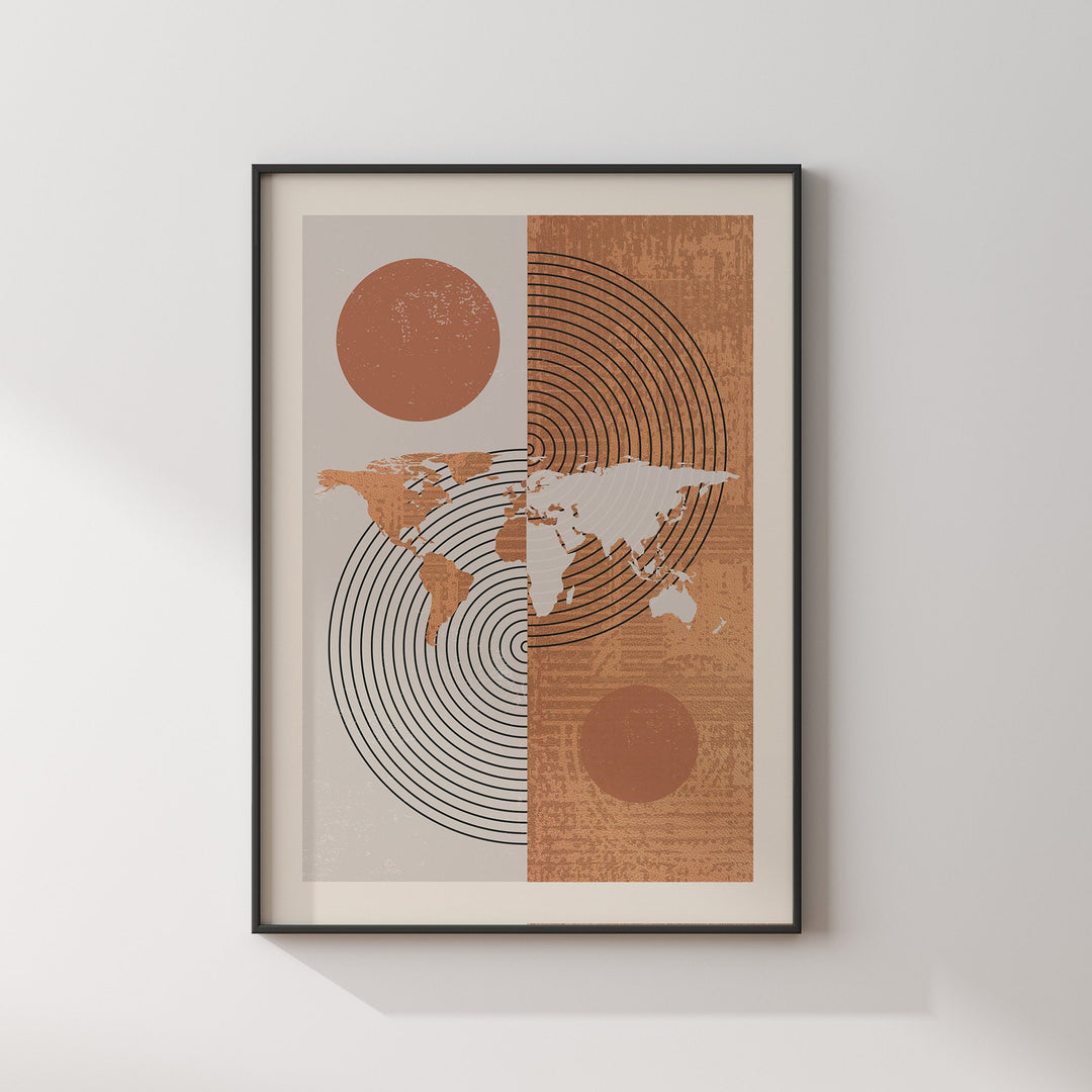 World Map Wall Art Print | Boho Mid Century