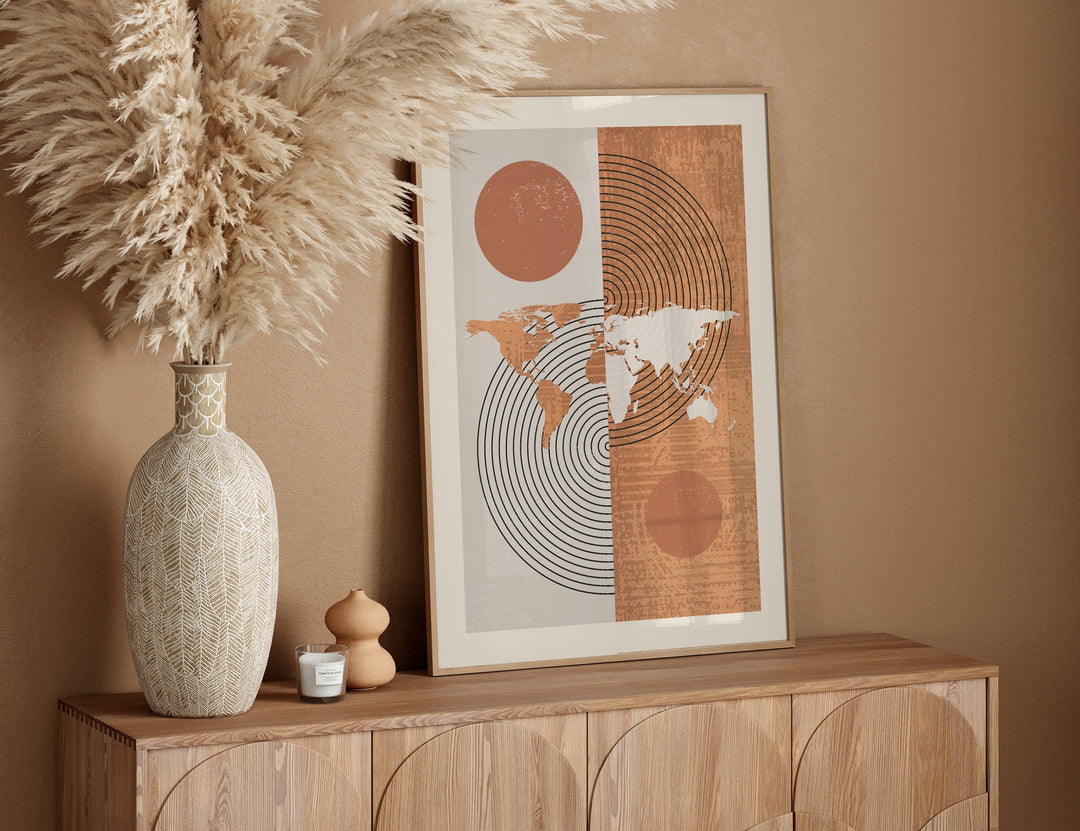 World Map Wall Art Print | Boho Mid Century