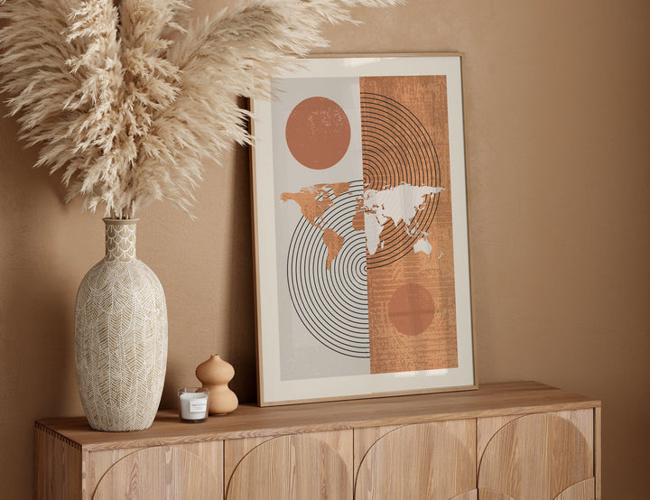 World Map Wall Art Print | Boho Mid Century