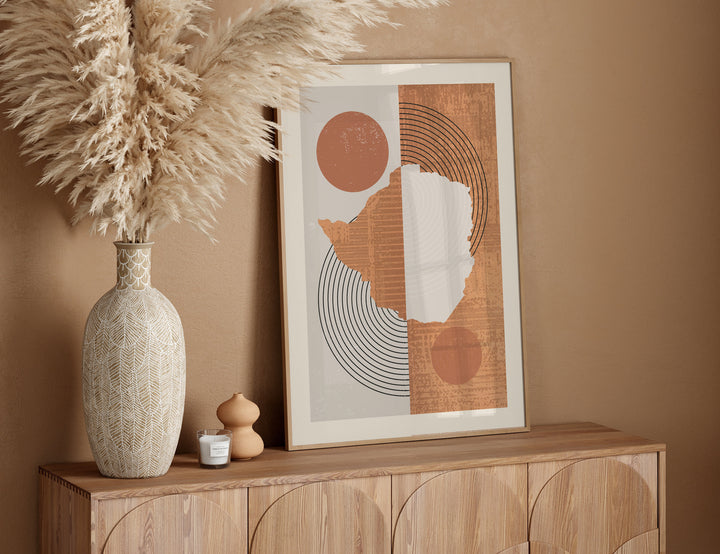 Zimbabwe Map Wall Art Print | Boho Mid Century