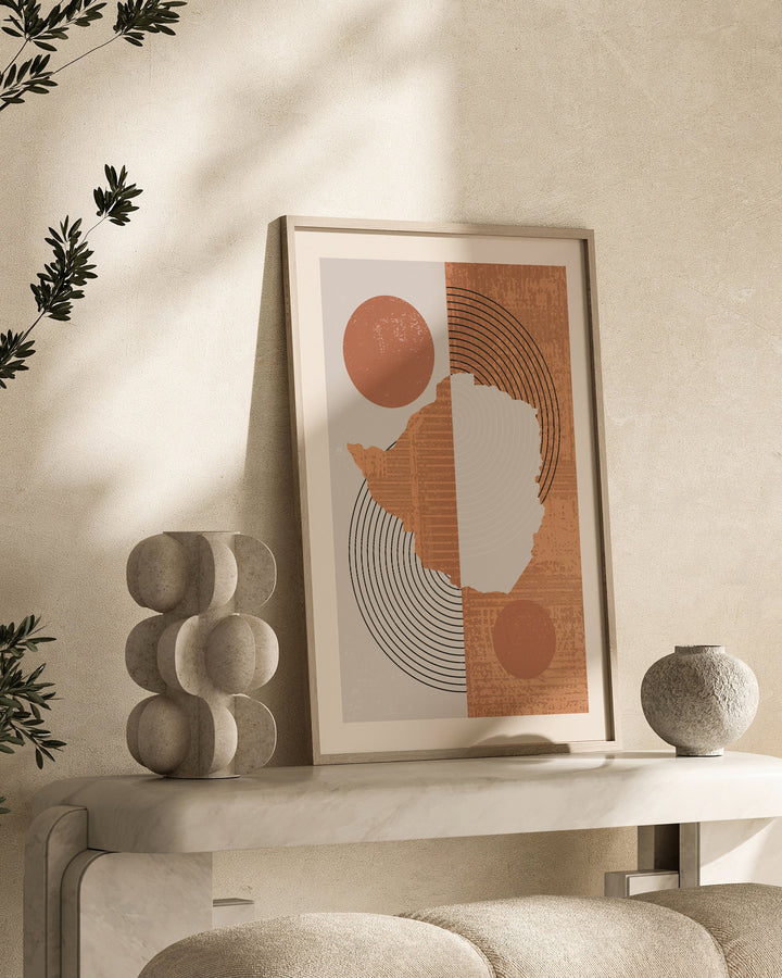 Zimbabwe Map Wall Art Print | Boho Mid Century