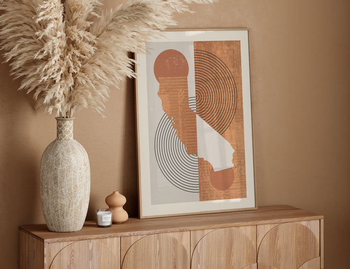 California Map Wall Art Print | Boho Mid Century | USA | United States of America