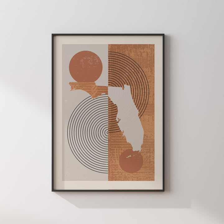 Florida Map Wall Art Print | Boho Mid Century | USA | United States of America