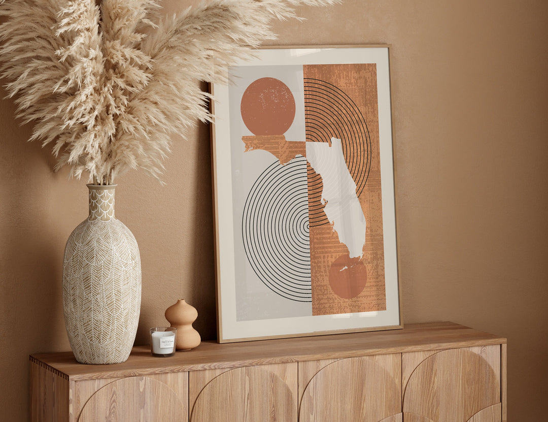 Florida Map Wall Art Print | Boho Mid Century | USA | United States of America